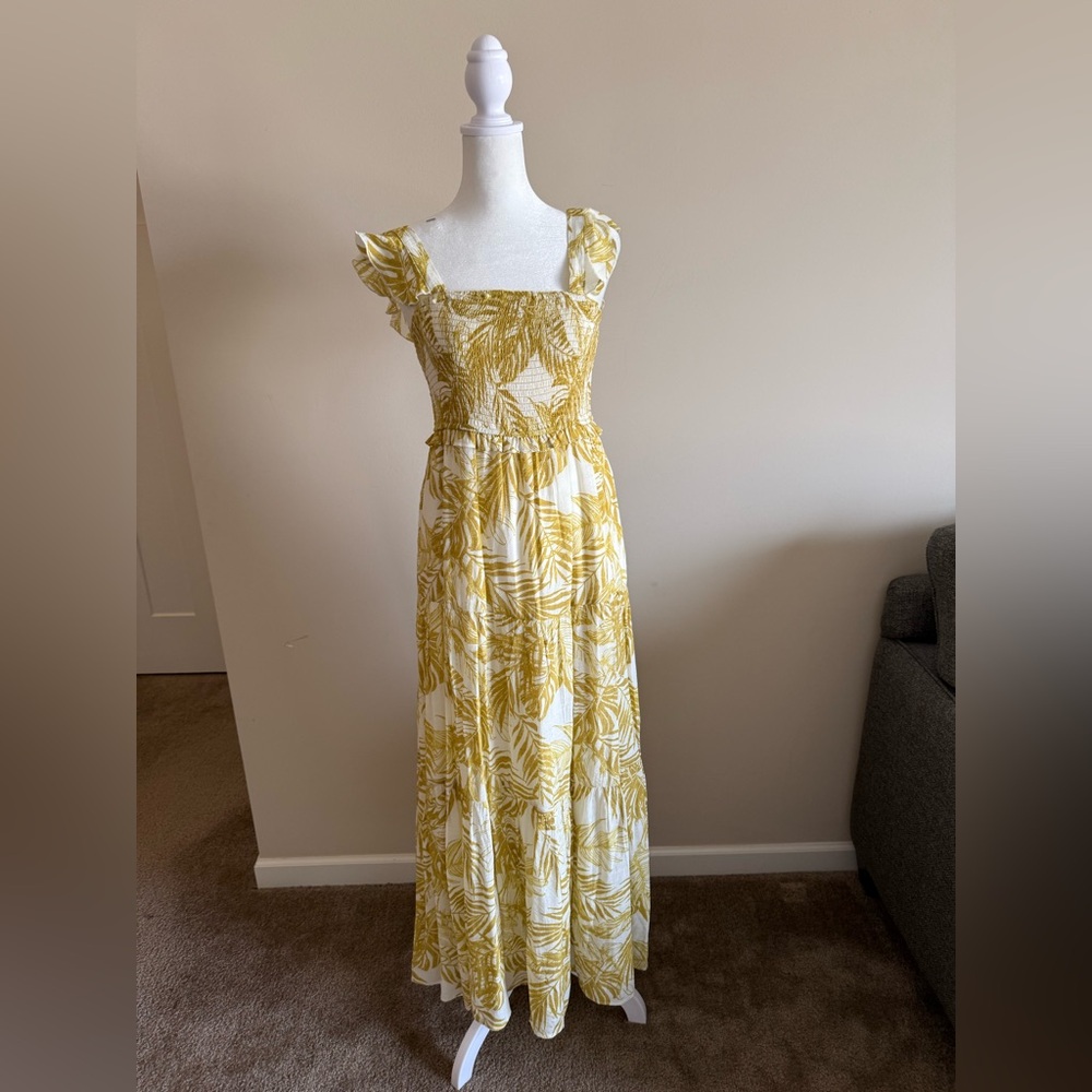 Nanette Lepore smocked Hawaii ruffle maxi dress lined sz 4 boho resort
